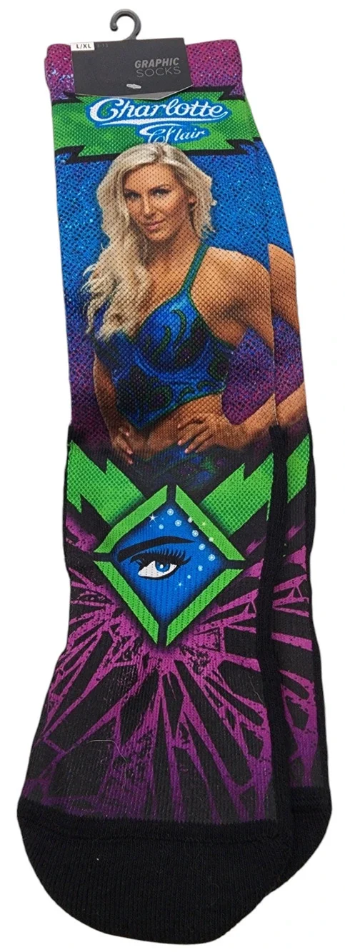 NWT Charlotte Flair Graphic Rock 'Em Socks WWE L/XL Wrestling